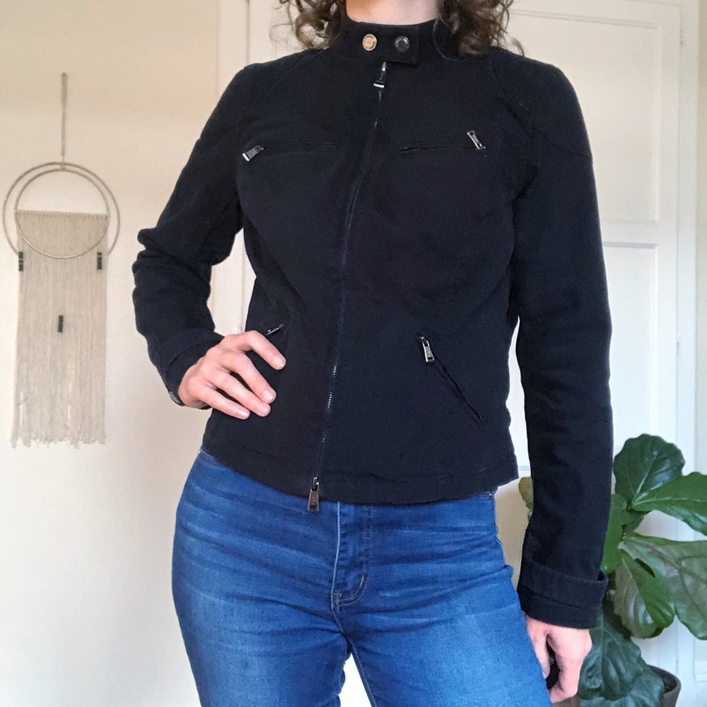 LRL Ralph Lauren Moto Jacket Cropped Black Denim M